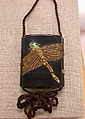 Case (Inrō) with Design of Three Large Dragonflies, Lacquer, roiro, gold, brown and red hiramakie, takamakie, ceramic inlay; Interior: nashiji and fundame, Japan